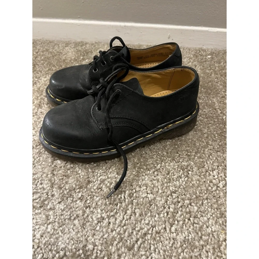 Vintage Dr Martens Original Made In England Leather Black Shoes Kids US 1